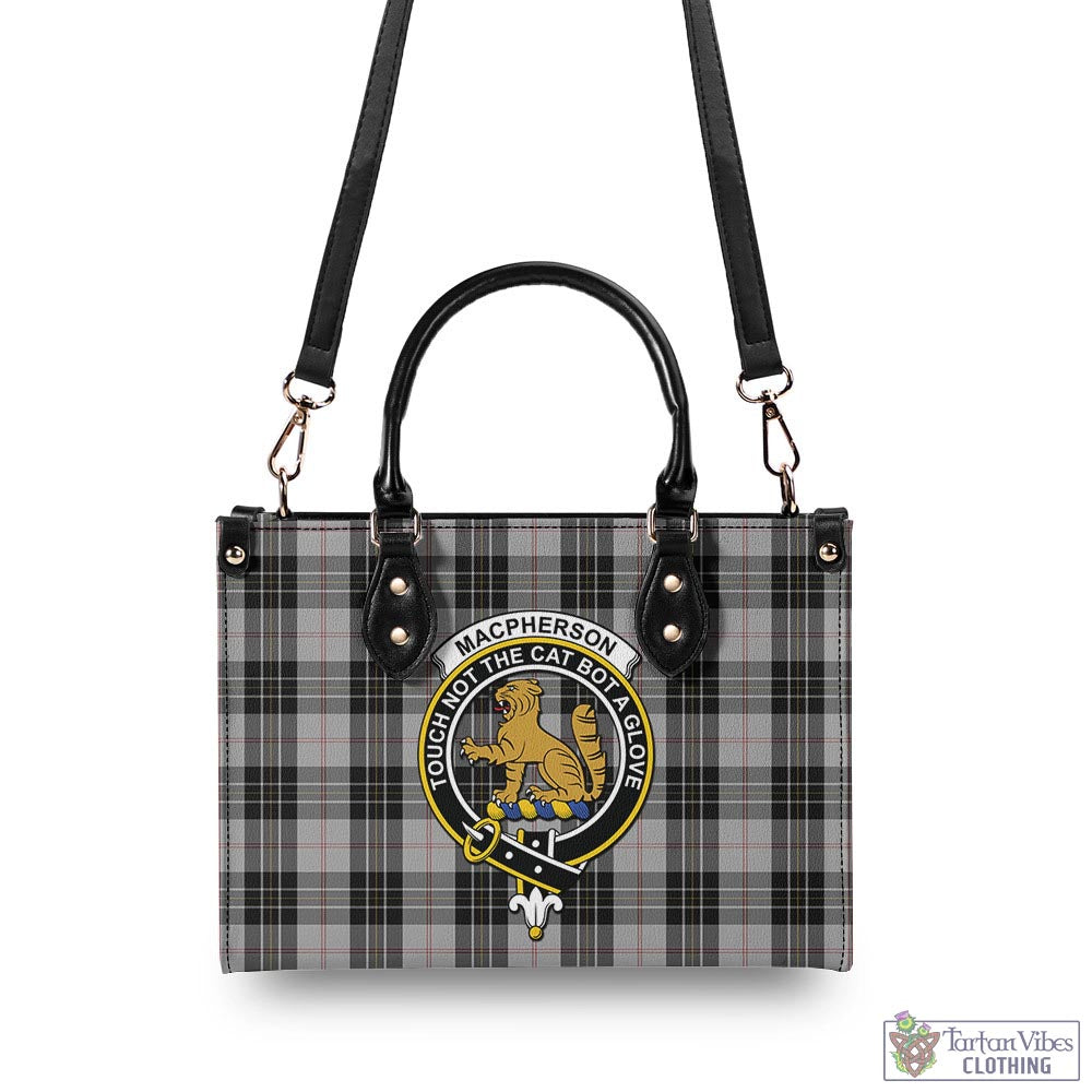 Tartan Vibes Clothing MacPherson Dress Tartan Luxury Leather Handbags with Family Crest