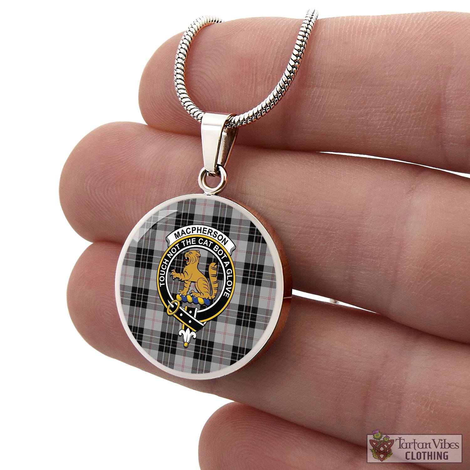 Tartan Vibes Clothing MacPherson Dress Tartan Circle Necklace with Family Crest