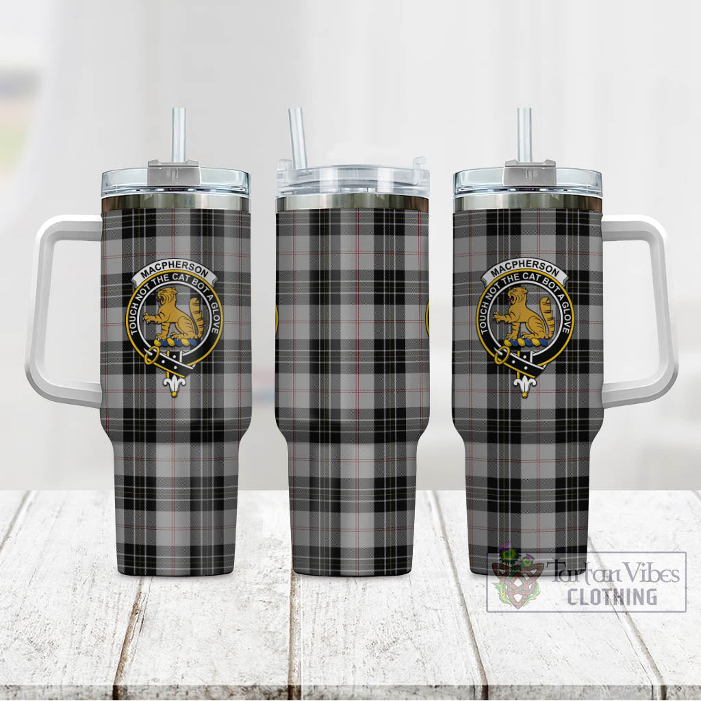 Tartan Vibes Clothing MacPherson Dress Tartan and Family Crest Tumbler with Handle