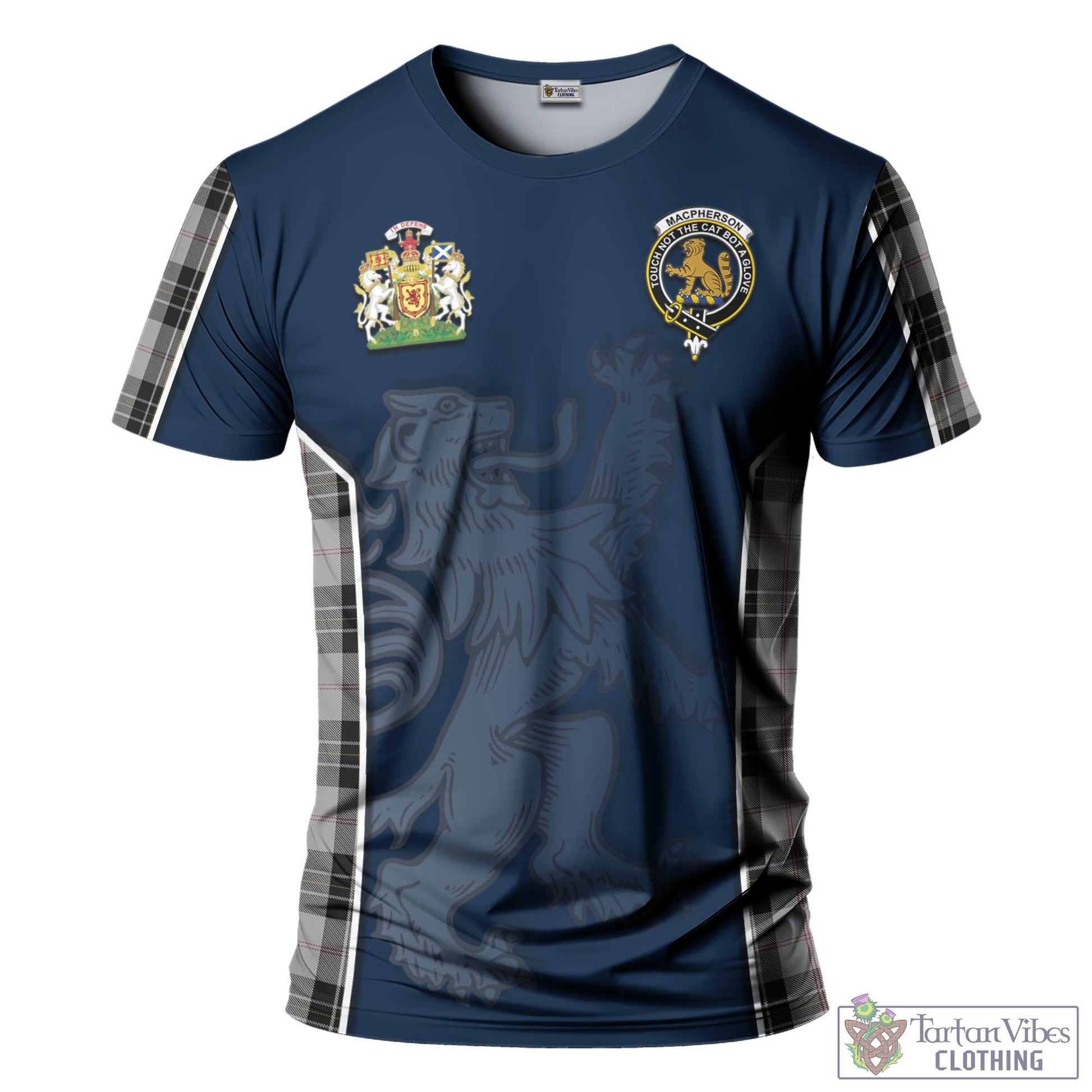 Tartan Vibes Clothing MacPherson Dress Tartan T-Shirt with Family Crest and Lion Rampant Vibes Sport Style