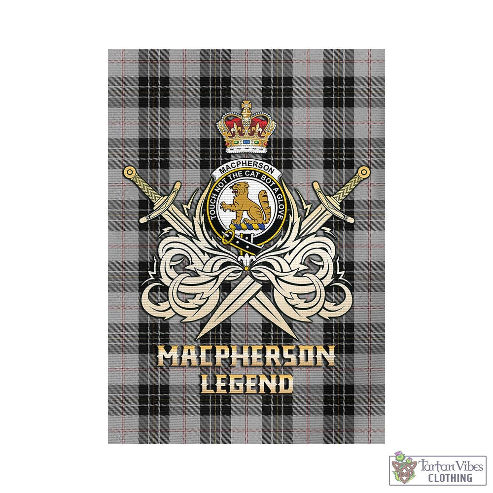 Tartan Vibes Clothing MacPherson Dress Tartan Flag with Clan Crest and the Golden Sword of Courageous Legacy