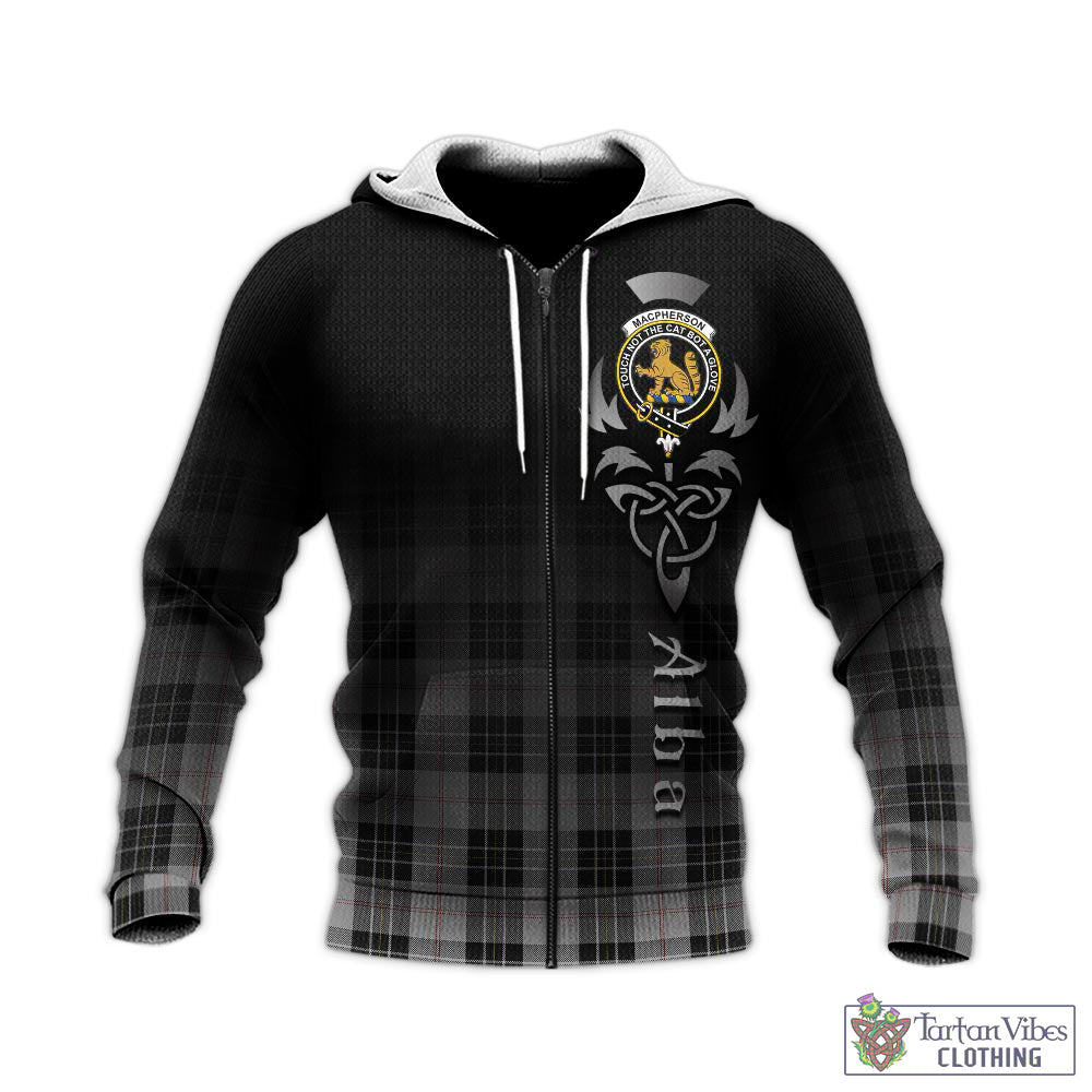 Tartan Vibes Clothing MacPherson Dress Tartan Knitted Hoodie Featuring Alba Gu Brath Family Crest Celtic Inspired