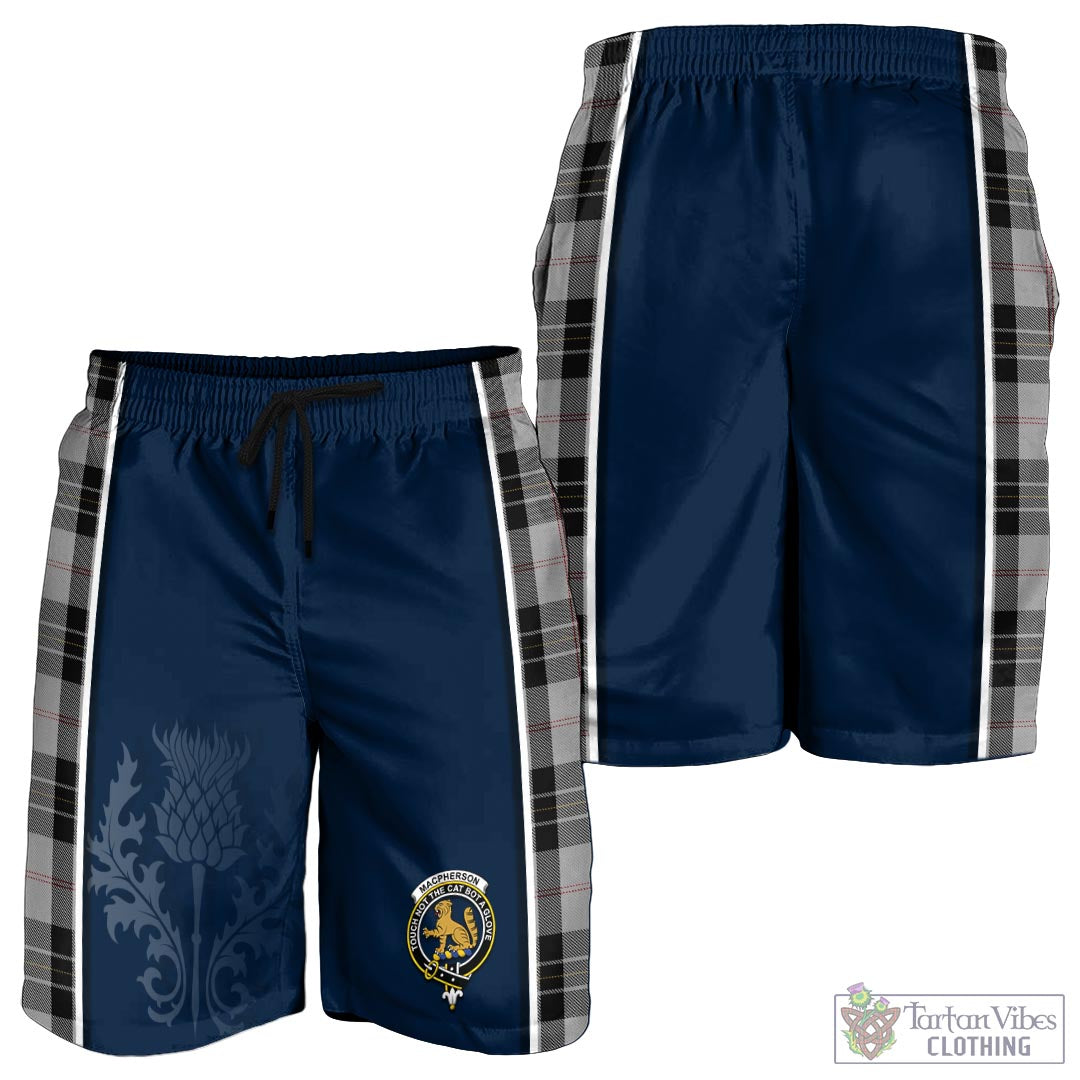 Tartan Vibes Clothing MacPherson Dress Tartan Men's Shorts with Family Crest and Scottish Thistle Vibes Sport Style