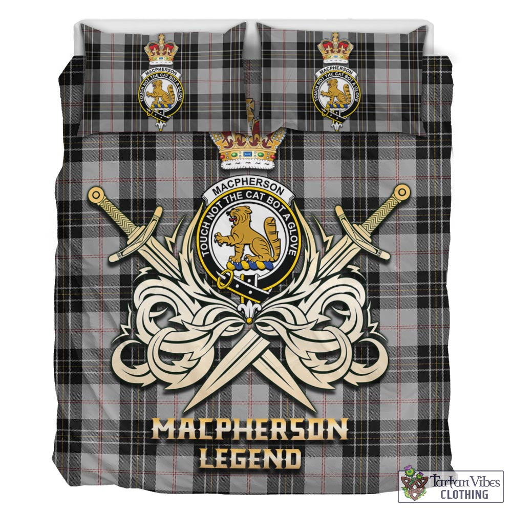 Tartan Vibes Clothing MacPherson Dress Tartan Bedding Set with Clan Crest and the Golden Sword of Courageous Legacy