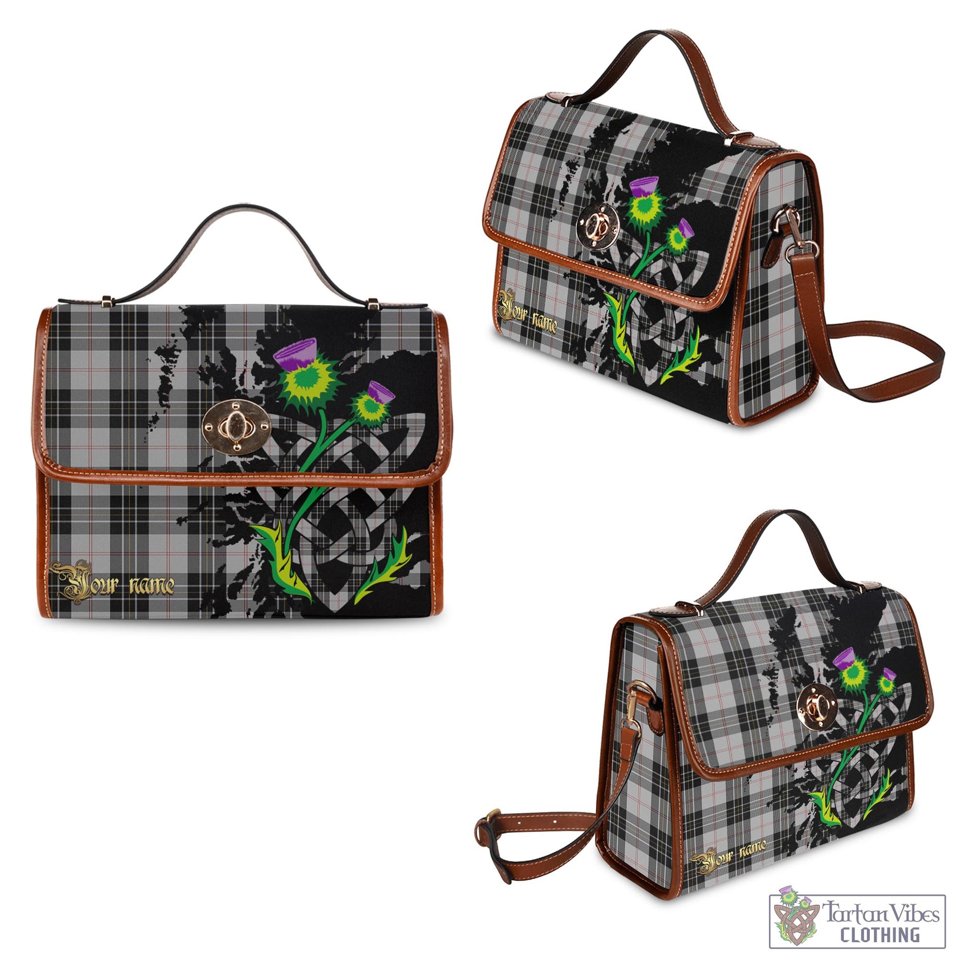 Tartan Vibes Clothing MacPherson Dress Tartan Waterproof Canvas Bag with Scotland Map and Thistle Celtic Accents