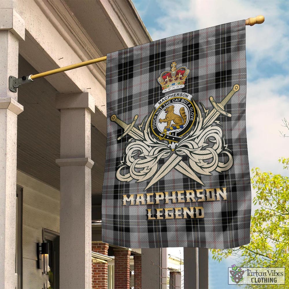 Tartan Vibes Clothing MacPherson Dress Tartan Flag with Clan Crest and the Golden Sword of Courageous Legacy