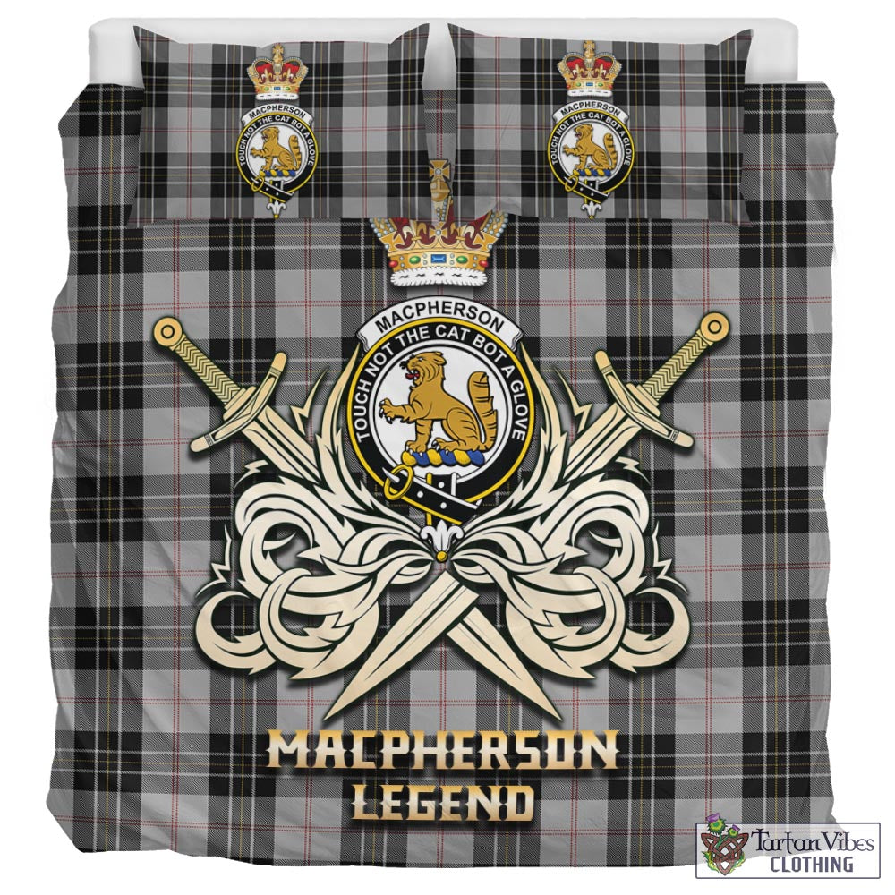 Tartan Vibes Clothing MacPherson Dress Tartan Bedding Set with Clan Crest and the Golden Sword of Courageous Legacy