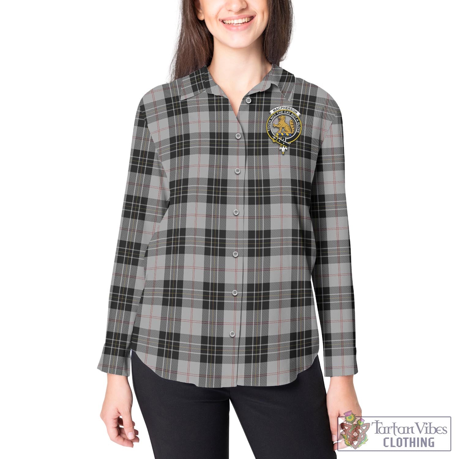 Tartan Vibes Clothing MacPherson Dress Tartan Womens Casual Shirt with Family Crest