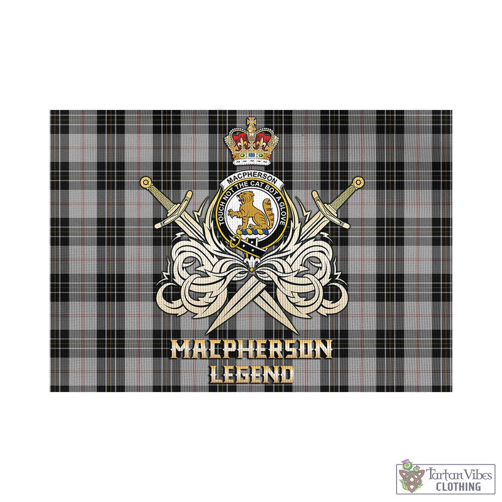 Tartan Vibes Clothing MacPherson Dress Tartan Flag with Clan Crest and the Golden Sword of Courageous Legacy