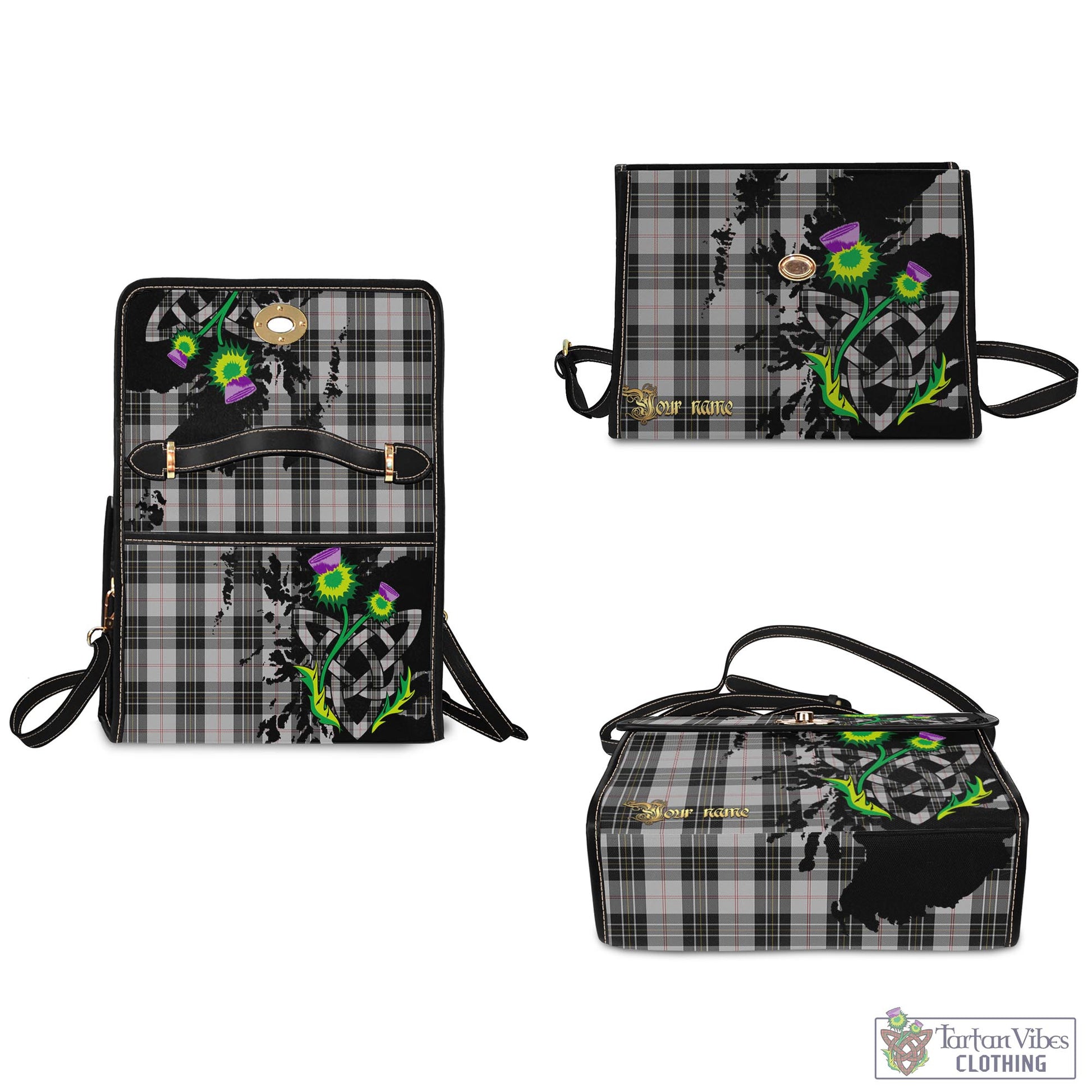 Tartan Vibes Clothing MacPherson Dress Tartan Waterproof Canvas Bag with Scotland Map and Thistle Celtic Accents