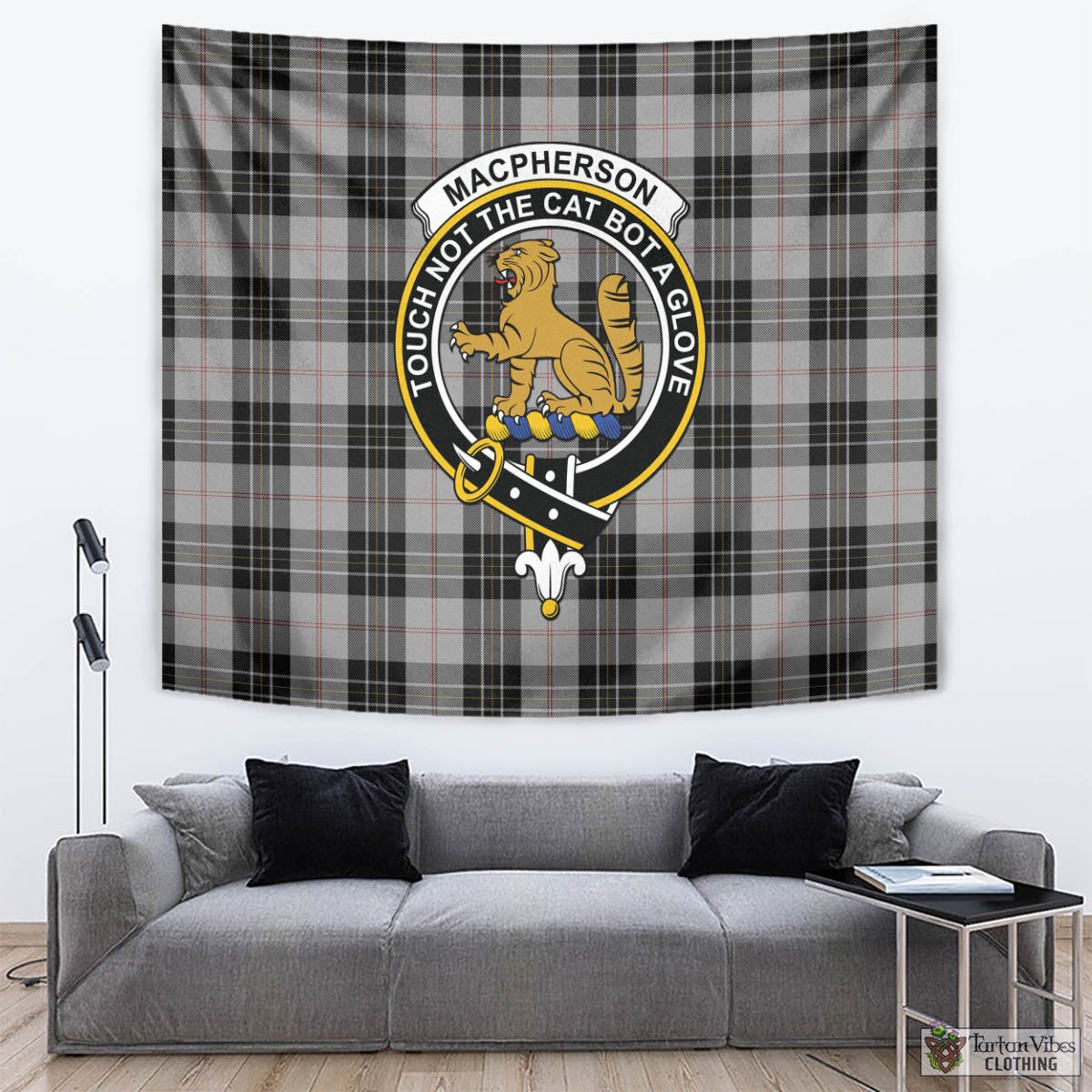 Tartan Vibes Clothing MacPherson Dress Tartan Tapestry Wall Hanging and Home Decor for Room with Family Crest