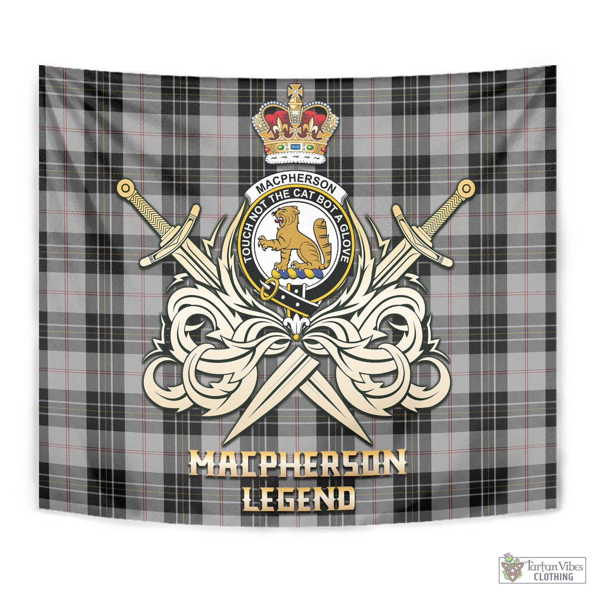 Tartan Vibes Clothing MacPherson Dress Tartan Tapestry with Clan Crest and the Golden Sword of Courageous Legacy