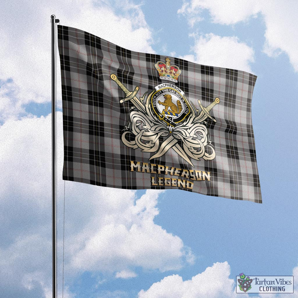 Tartan Vibes Clothing MacPherson Dress Tartan Flag with Clan Crest and the Golden Sword of Courageous Legacy