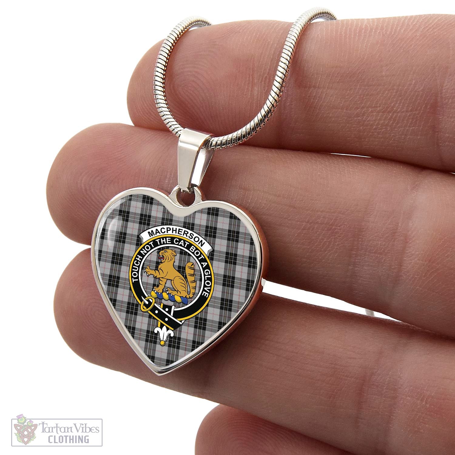 Tartan Vibes Clothing MacPherson Dress Tartan Heart Necklace with Family Crest