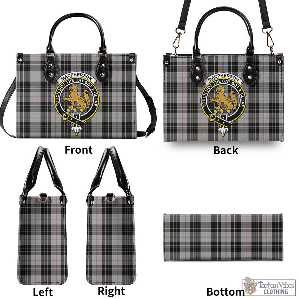 Tartan Vibes Clothing MacPherson Dress Tartan Luxury Leather Handbags with Family Crest