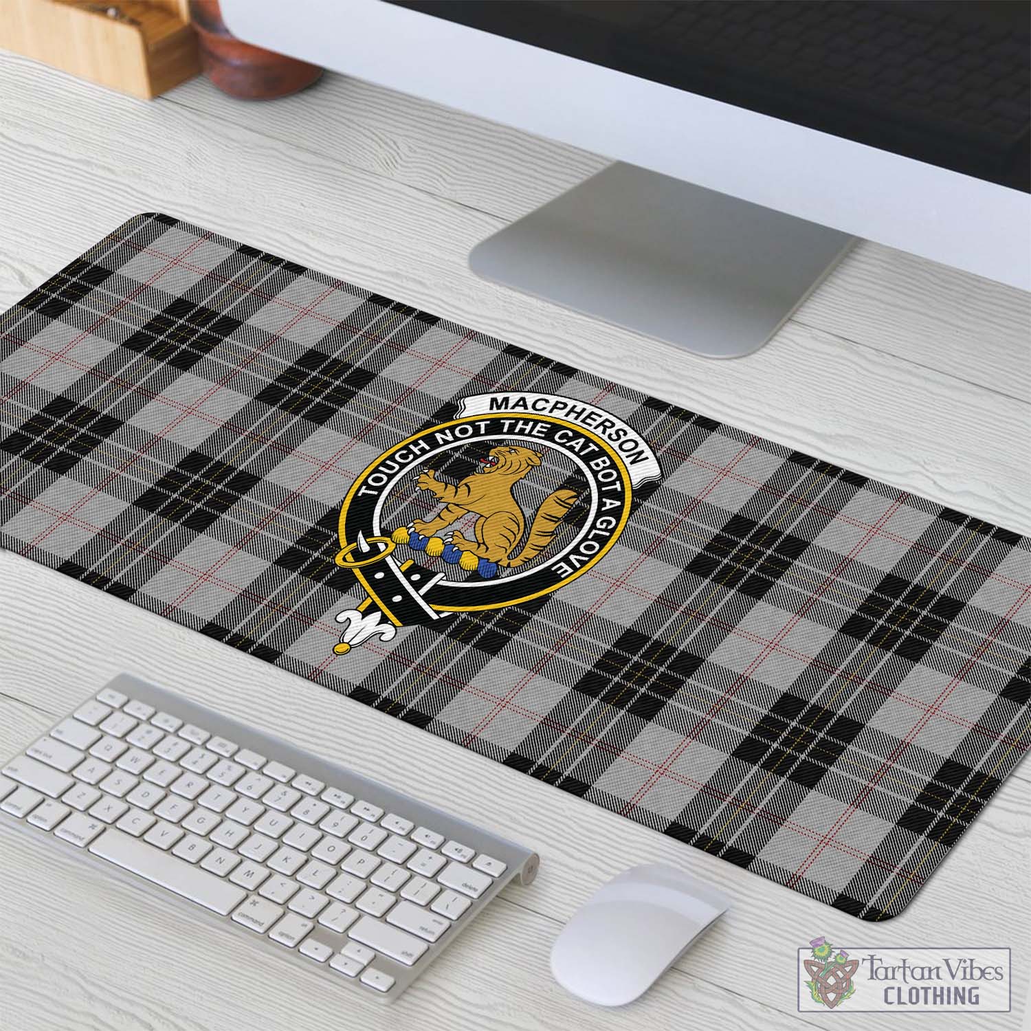 Tartan Vibes Clothing MacPherson Dress Tartan Mouse Pad with Family Crest