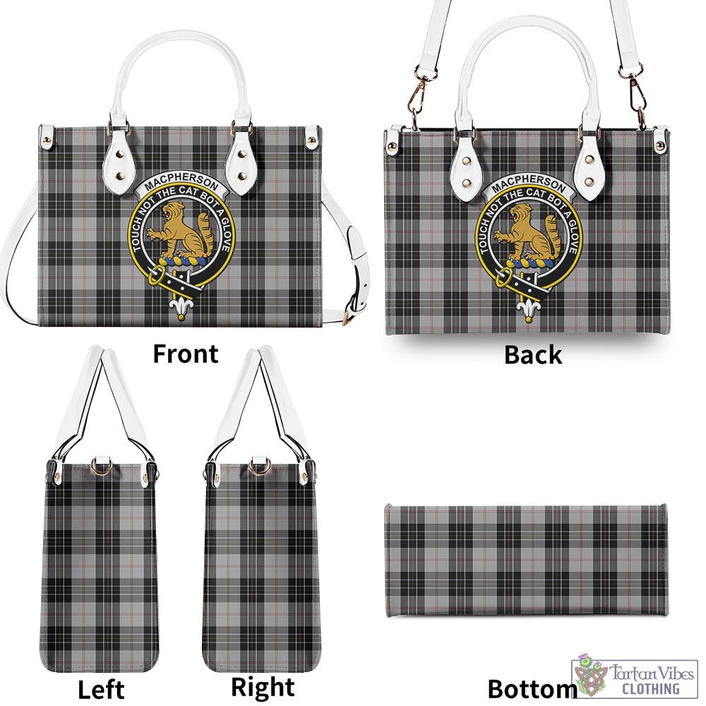 Tartan Vibes Clothing MacPherson Dress Tartan Luxury Leather Handbags with Family Crest