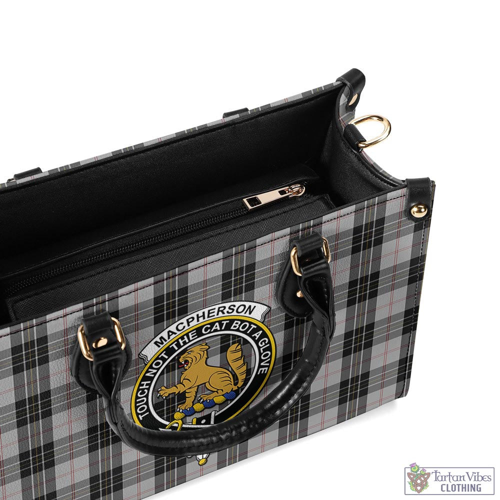 Tartan Vibes Clothing MacPherson Dress Tartan Luxury Leather Handbags with Family Crest