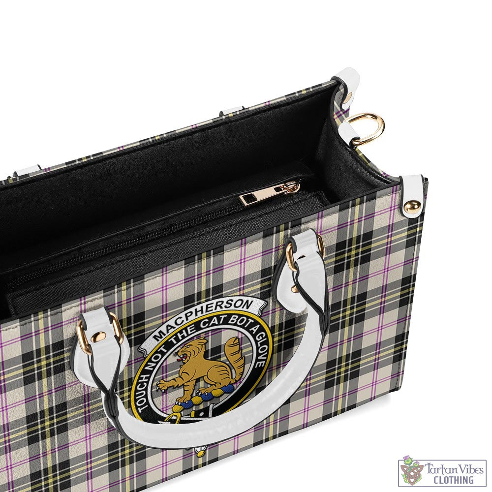 Tartan Vibes Clothing MacPherson Dress Ancient Tartan Luxury Leather Handbags with Family Crest