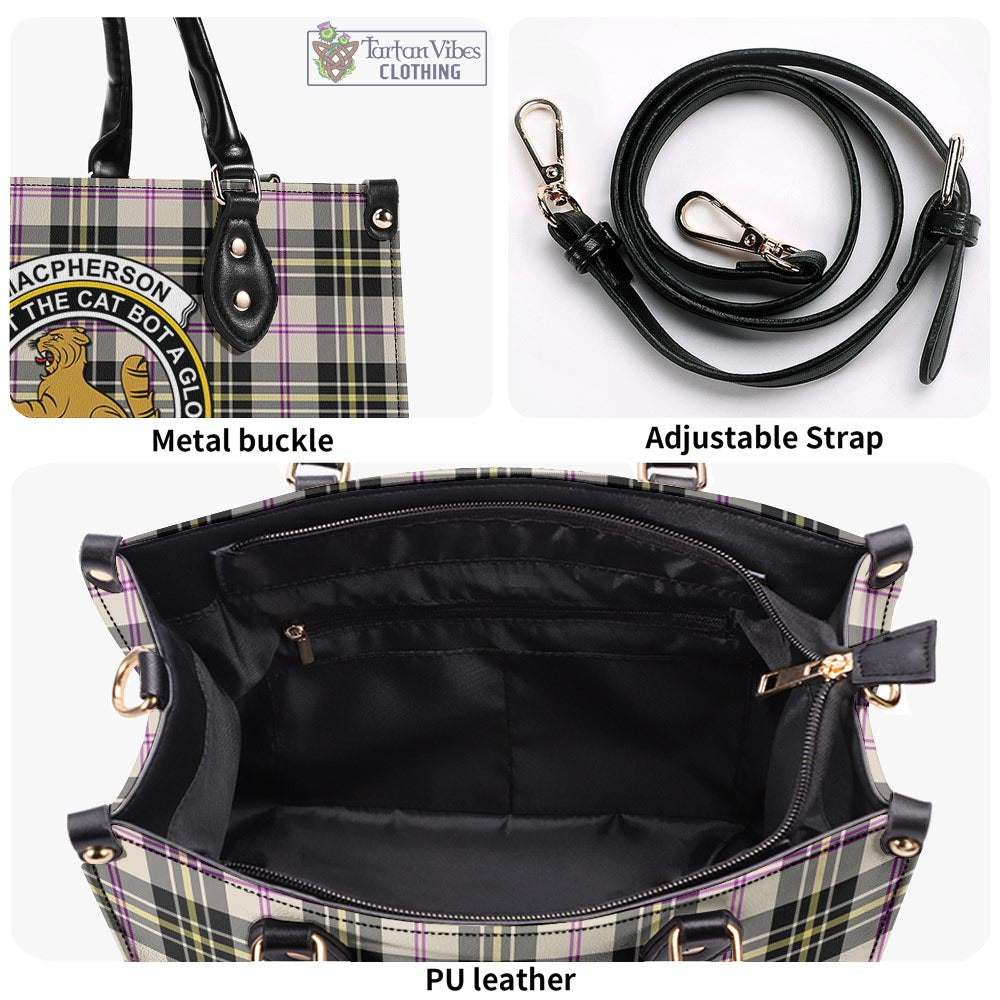 Tartan Vibes Clothing MacPherson Dress Ancient Tartan Luxury Leather Handbags with Family Crest