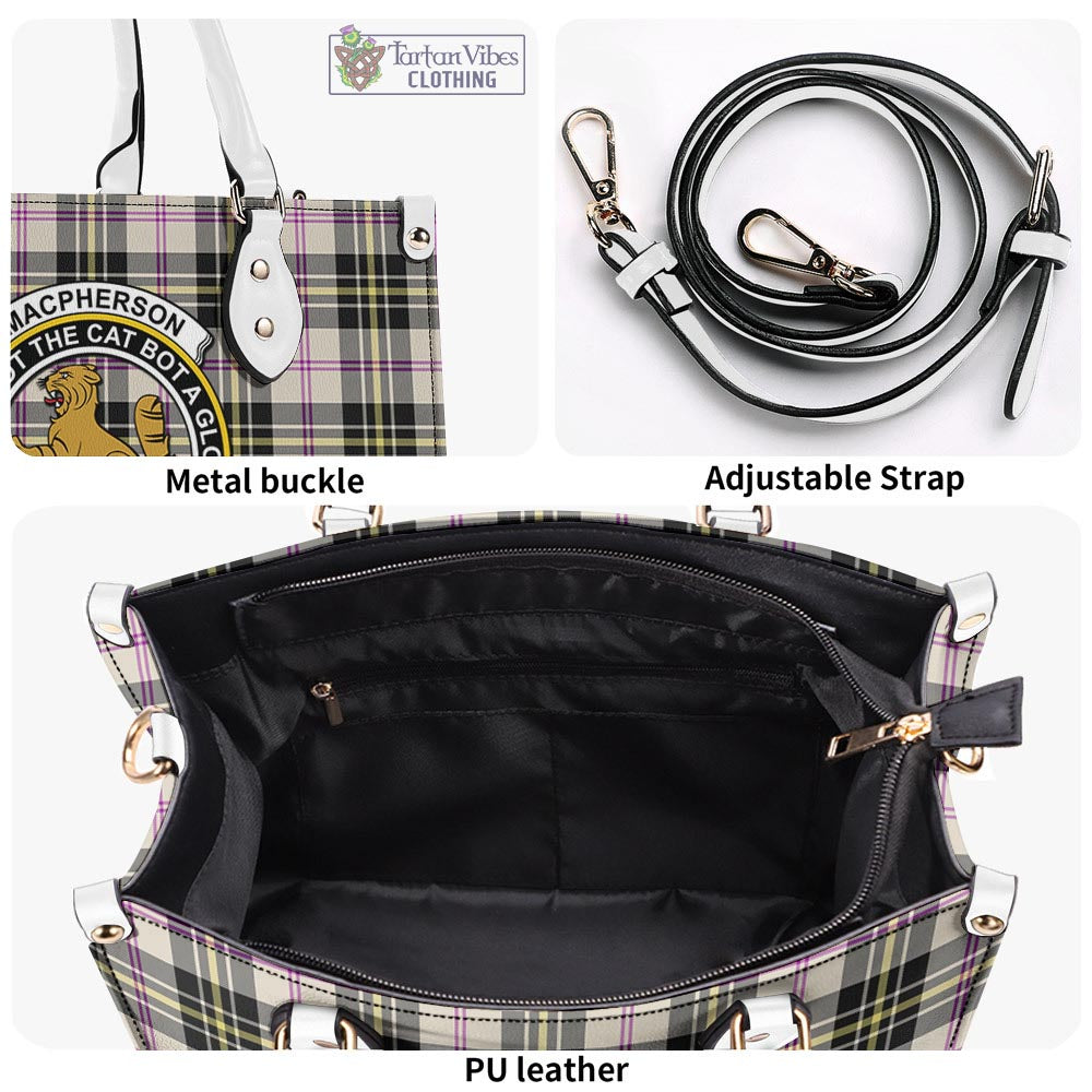 Tartan Vibes Clothing MacPherson Dress Ancient Tartan Luxury Leather Handbags with Family Crest