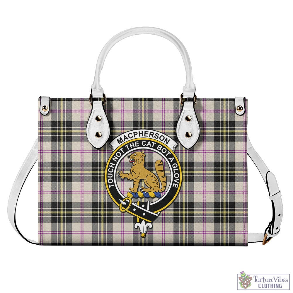 Tartan Vibes Clothing MacPherson Dress Ancient Tartan Luxury Leather Handbags with Family Crest