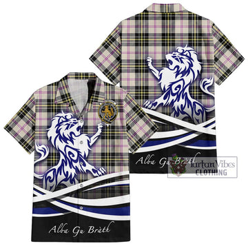 MacPherson Dress Ancient Tartan Short Sleeve Button Shirt with Alba Gu Brath Regal Lion Emblem