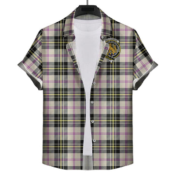 MacPherson Dress Ancient Tartan Short Sleeve Button Down Shirt with Family Crest