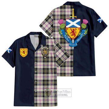 MacPherson Dress Ancient Tartan Short Sleeve Button Shirt Alba with Scottish Lion Royal Arm Half Style