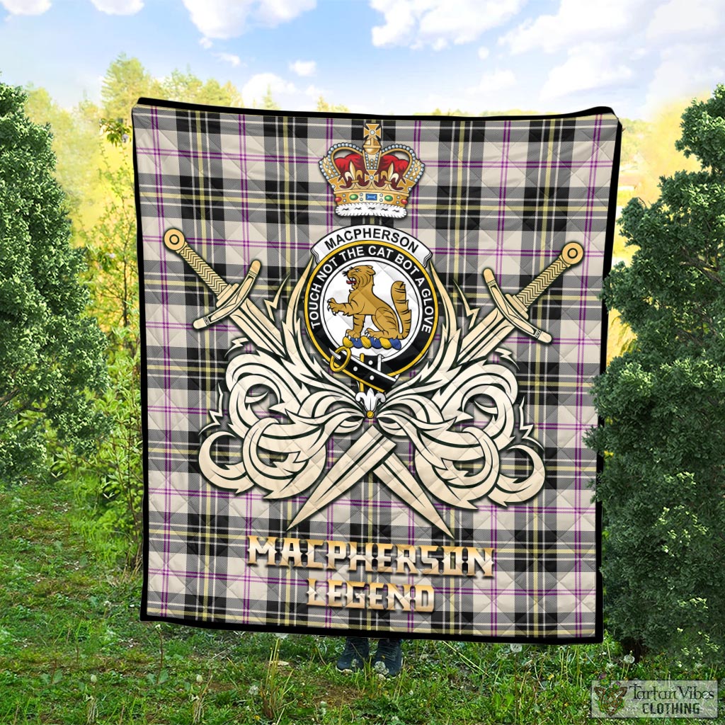 Tartan Vibes Clothing MacPherson Dress Ancient Tartan Quilt with Clan Crest and the Golden Sword of Courageous Legacy