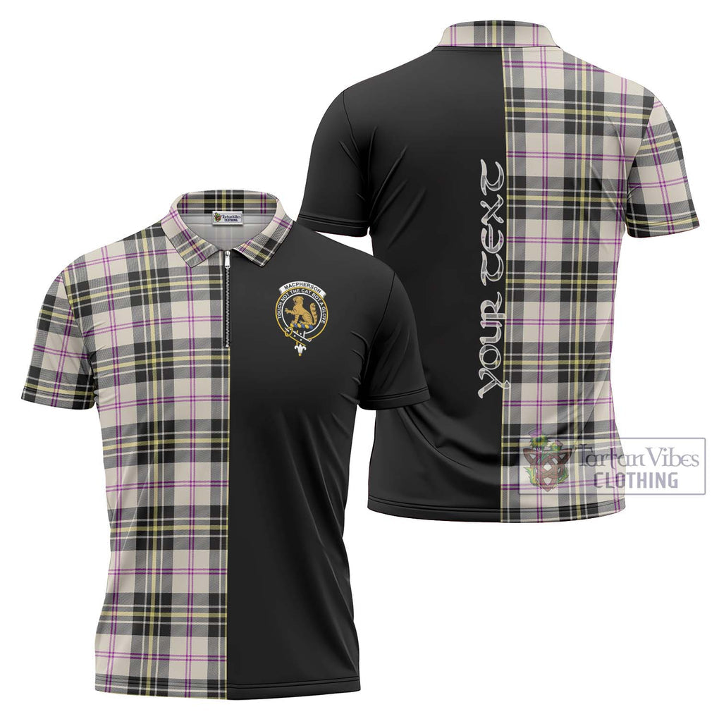 MacPherson Dress Ancient Tartan Zipper Polo Shirt with Family Crest and Half Of Me Style Unisex - Tartanvibesclothing Shop