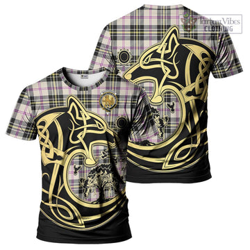 MacPherson Dress Ancient Tartan T-Shirt with Family Crest Celtic Wolf Style