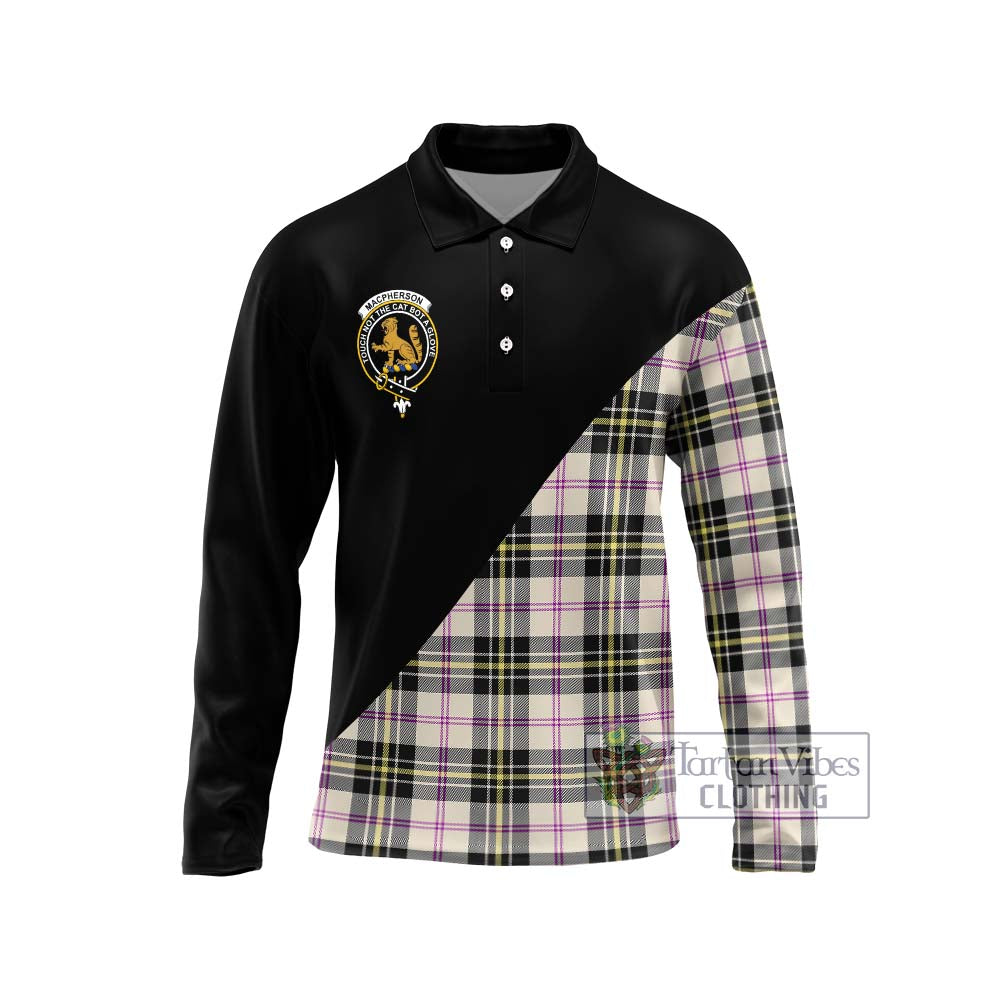 MacPherson Dress Ancient Tartan Long Sleeve Polo Shirt with Family Crest and Military Logo Style Unisex - Tartanvibesclothing Shop