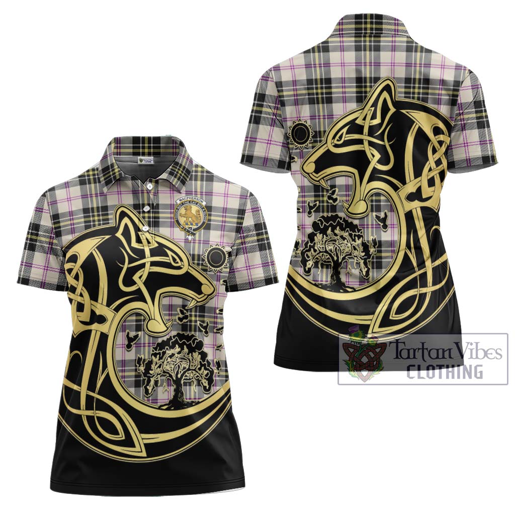 Tartan Vibes Clothing MacPherson Dress Ancient Tartan Women's Polo Shirt with Family Crest Celtic Wolf Style