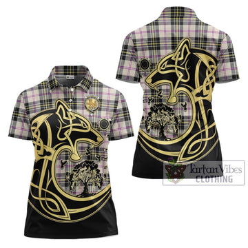 MacPherson Dress Ancient Tartan Women's Polo Shirt with Family Crest Celtic Wolf Style