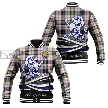 MacPherson Dress Ancient Tartan Baseball Jacket with Alba Gu Brath Regal Lion Emblem