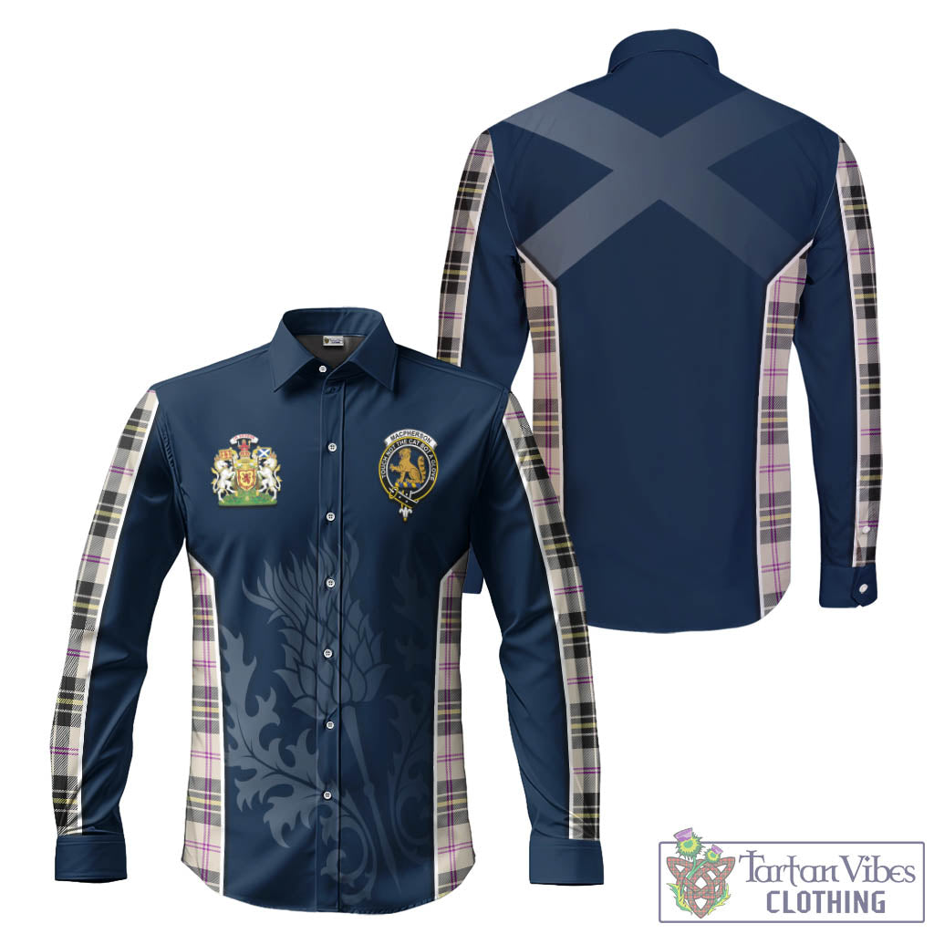 Tartan Vibes Clothing MacPherson Dress Ancient Tartan Long Sleeve Button Up Shirt with Family Crest and Scottish Thistle Vibes Sport Style