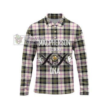 MacPherson Dress Ancient Tartan Long Sleeve Polo Shirt with Family Crest DNA In Me Style