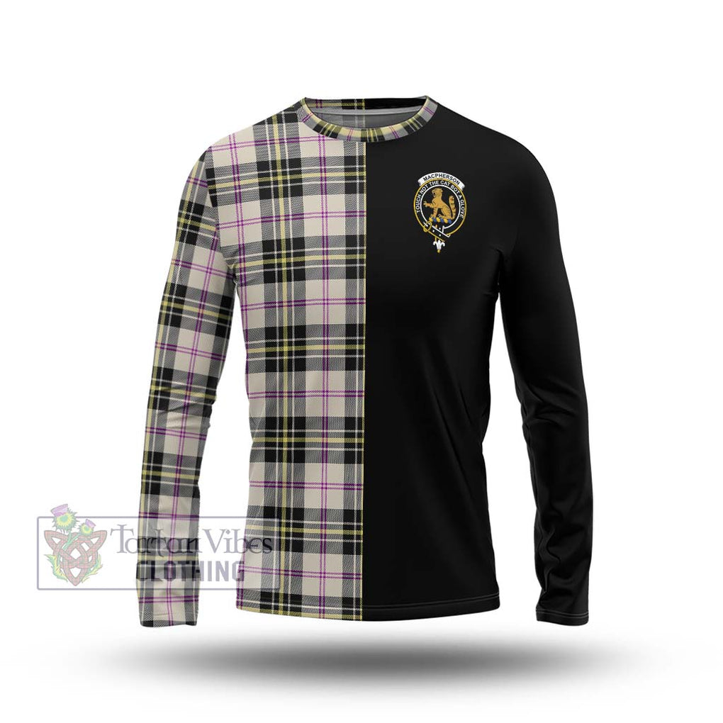 MacPherson Dress Ancient Tartan Long Sleeve T-Shirt with Family Crest and Half Of Me Style Unisex - Tartanvibesclothing Shop