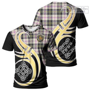 MacPherson Dress Ancient Tartan T-Shirt with Family Crest and Celtic Symbol Style