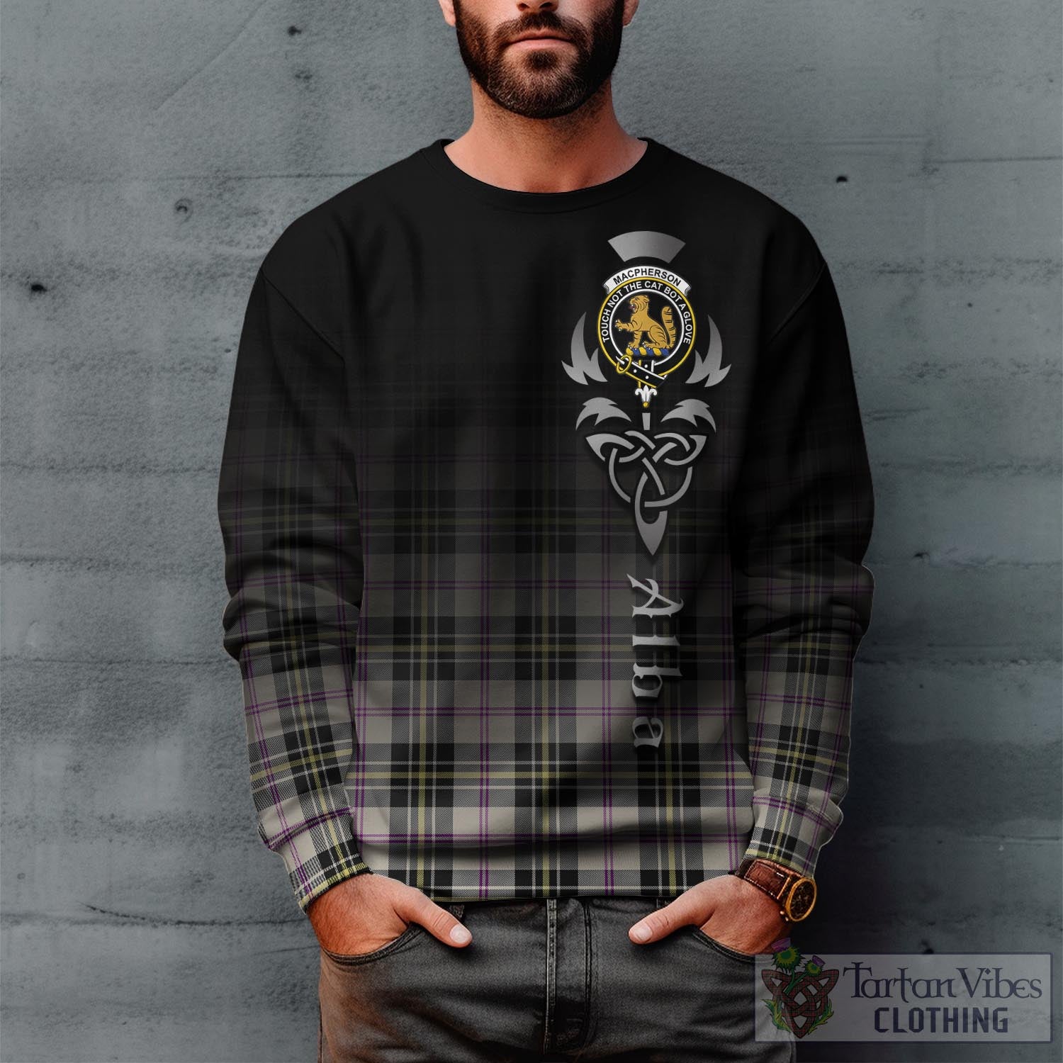 Tartan Vibes Clothing MacPherson Dress Ancient Tartan Sweatshirt Featuring Alba Gu Brath Family Crest Celtic Inspired