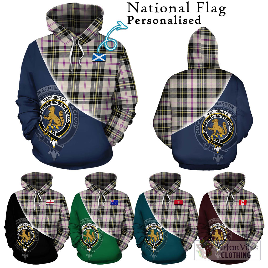 MacPherson Dress Ancient Tartan Hoodie with Personalised National Flag and Family Crest Half Style Zip Hoodie - Tartanvibesclothing Shop