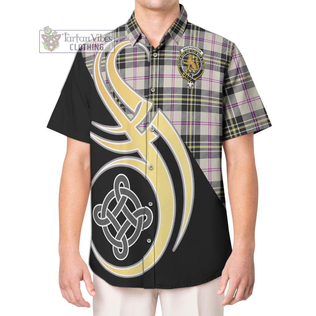 MacPherson Dress Ancient Tartan Short Sleeve Button Shirt with Family Crest and Celtic Symbol Style Kid - Tartan Vibes Clothing