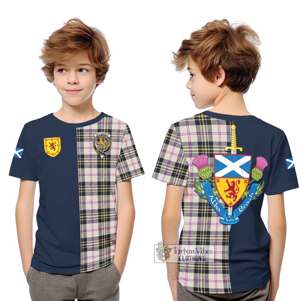 Tartan Vibes Clothing MacPherson Dress Ancient Tartan Kid T-Shirt with Scottish Lion Royal Arm Half Style