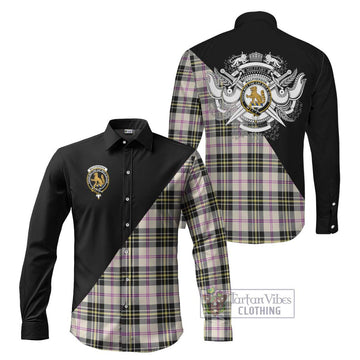 MacPherson Dress Ancient Tartan Long Sleeve Button Shirt with Family Crest and Military Logo Style