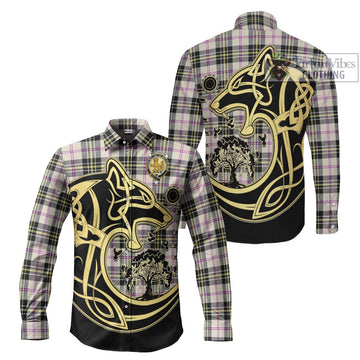 MacPherson Dress Ancient Tartan Long Sleeve Button Shirt with Family Crest Celtic Wolf Style