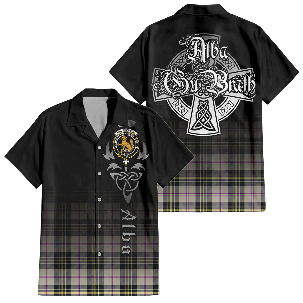 Tartan Vibes Clothing MacPherson Dress Ancient Tartan Short Sleeve Button Up Featuring Alba Gu Brath Family Crest Celtic Inspired