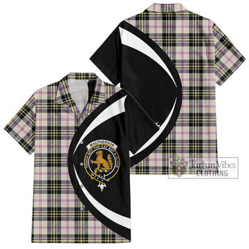 MacPherson Dress Ancient Tartan Short Sleeve Button Up with Family Crest Circle Style