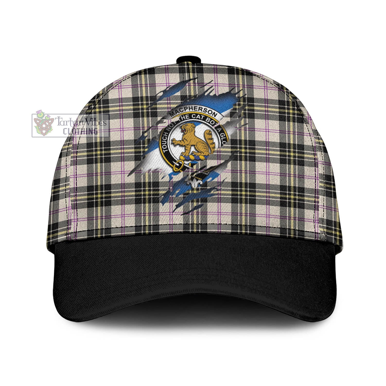 Tartan Vibes Clothing MacPherson Dress Ancient Tartan Classic Cap with Family Crest In Me Style