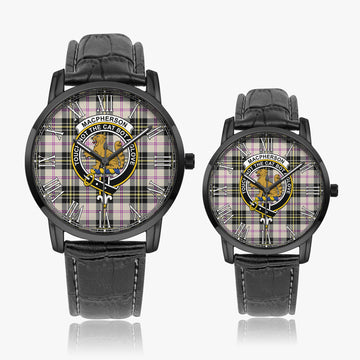 MacPherson Dress Ancient Tartan Family Crest Leather Strap Quartz Watch
